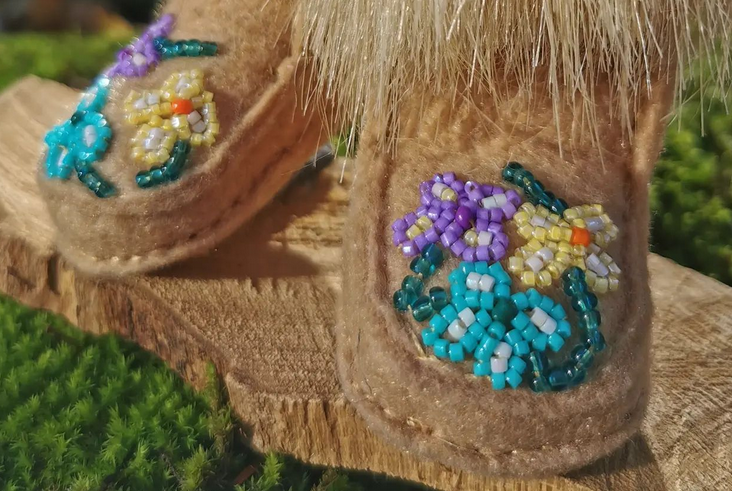 felted flower boots with pastel delica bead 